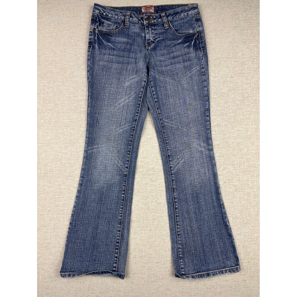 No Boundaries Juniors 9 Women's Bootcut Jeans Blue Stretch Y2K Embroidery